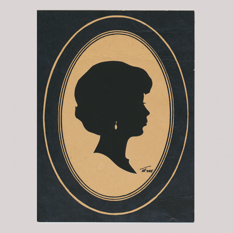 
        Front of silhouette, Young woman looking to the right